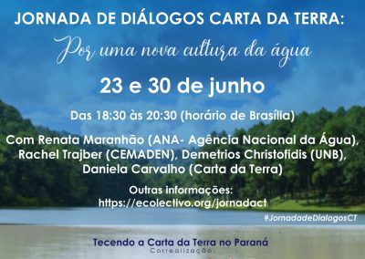 Vem aí “Jornada de Diálogos Carta da Terra: Por uma Nova Cultura da Água –  23 e 30 de junho, às 18:30h